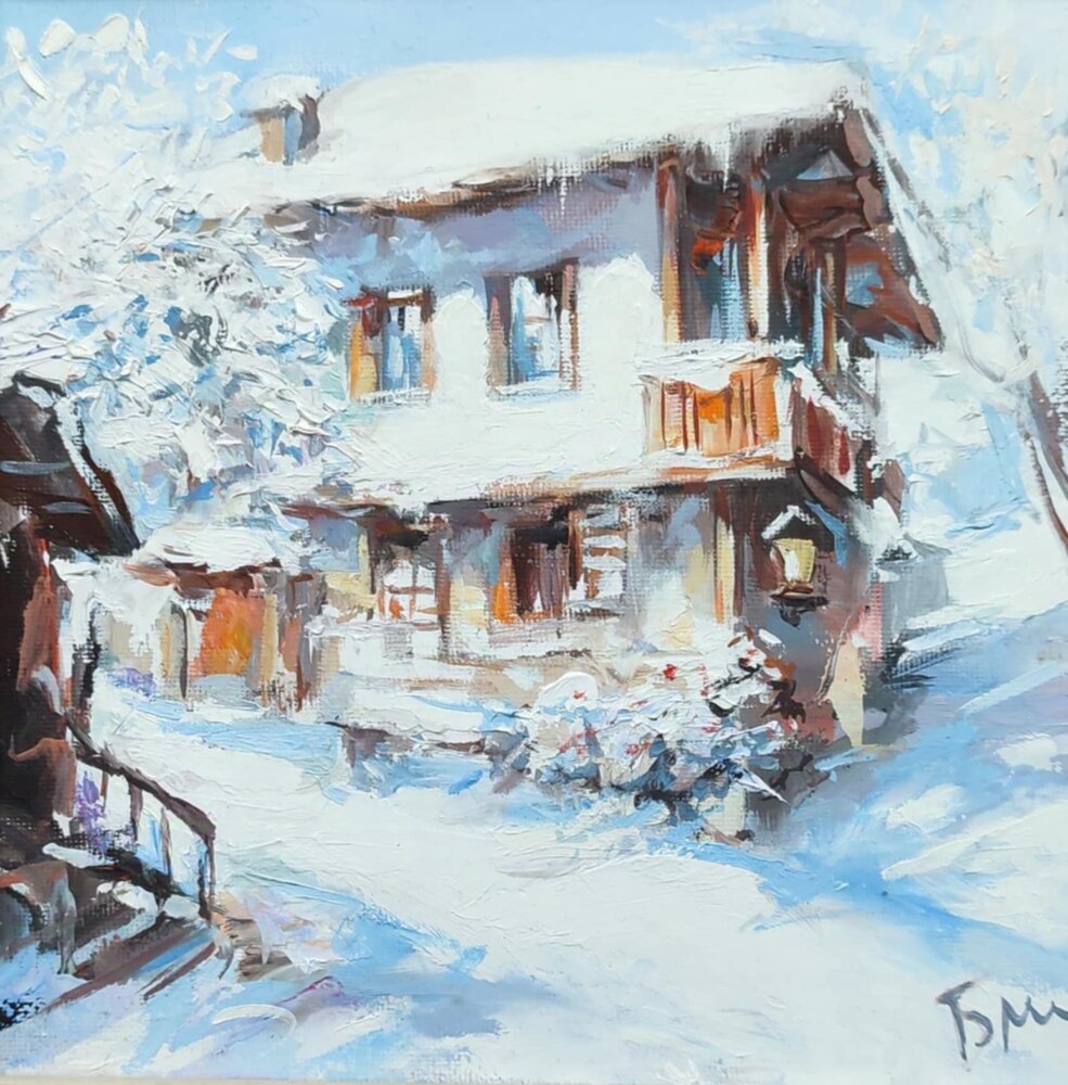 Картина-Зимeн Пейзаж-Къща от Боженци 