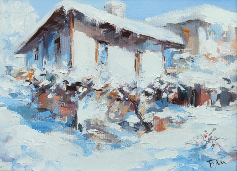 Картина-Зимeн Пейзаж-Къща от Боженци 2