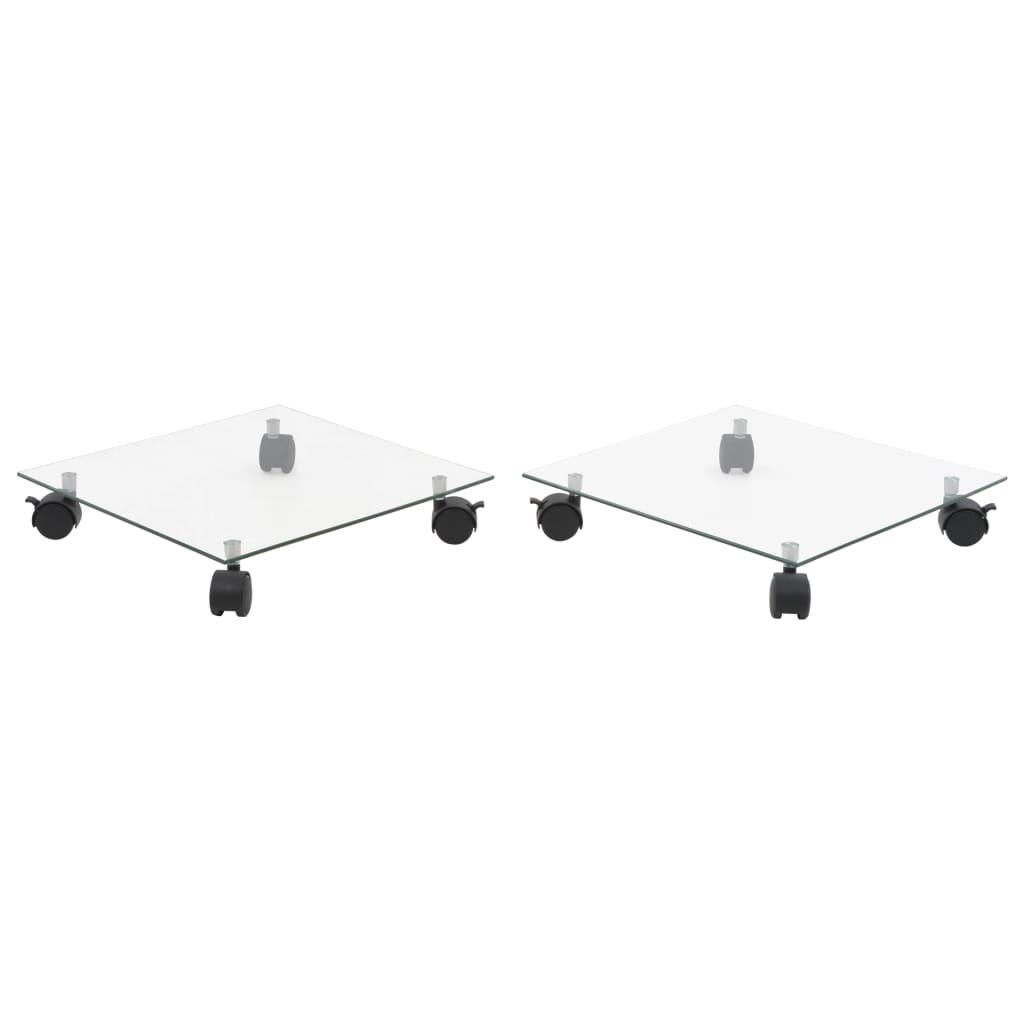 Стойки за саксии с колела 2 бр закалено стъкло 35x35 см квадрат