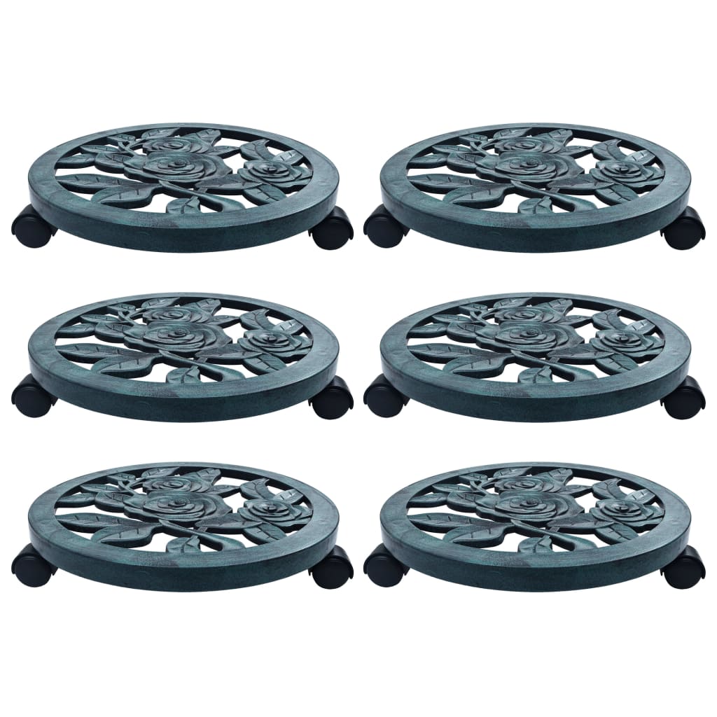 Поставки за цветя на колелца, 6 бр, зелени, 38 см, пластмаса