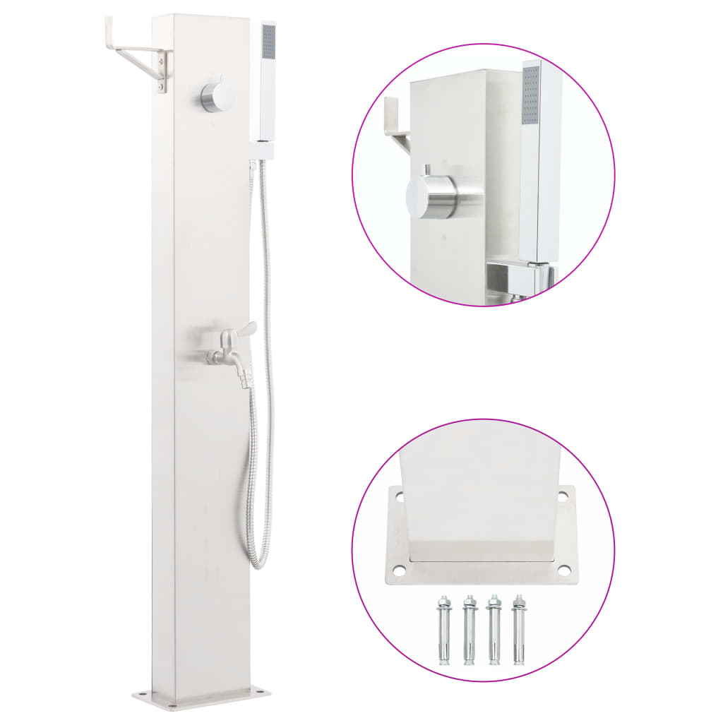 Градински душ с кран, 110 см, неръждаема стомана