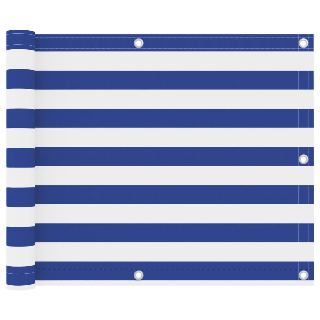 Балконски параван, бяло и синьо, 75x600 см, оксфорд плат