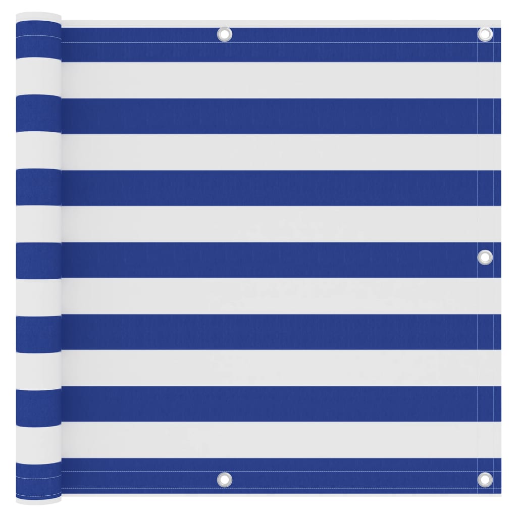 Балконски параван, бяло и синьо, 90x300 см, оксфорд плат
