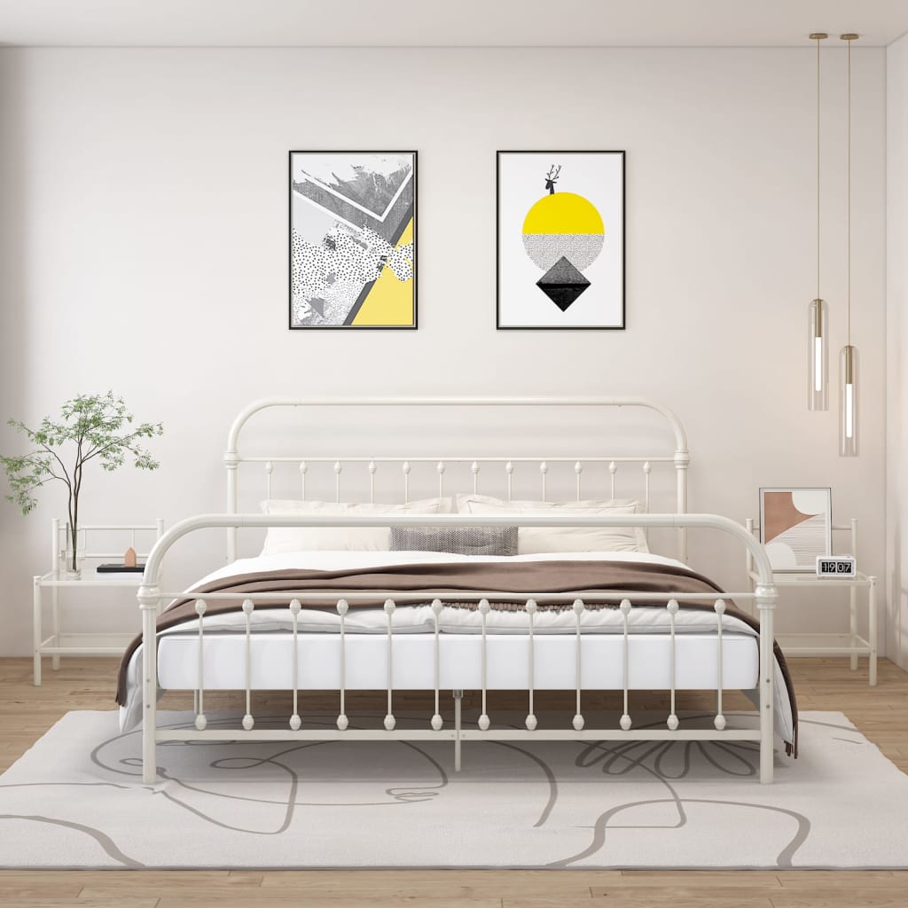 Нощни шкафчета 2 бр, бяло и прозрачно, метал и стъкло