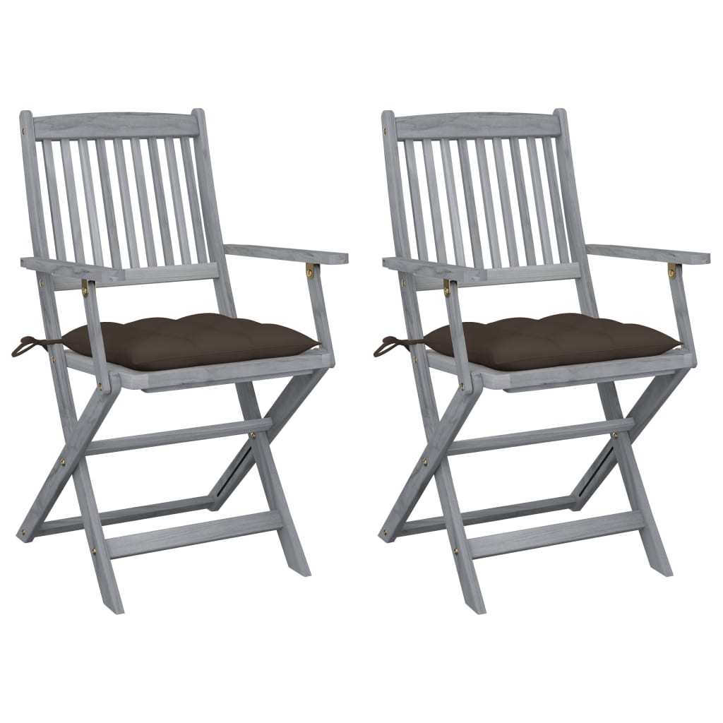 Сгъваеми градински столове, 2 бр, с възглавници, акация масив