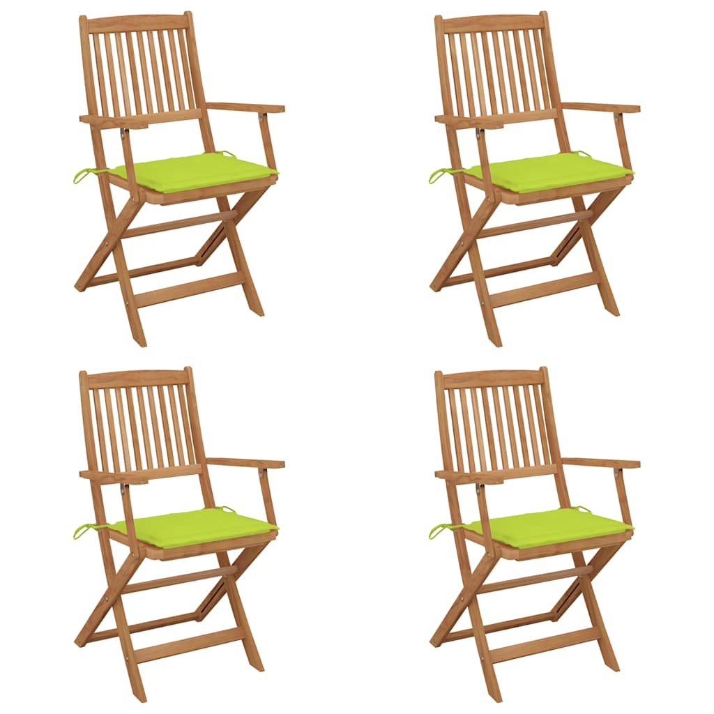 Сгъваеми градински столове, 4 бр, възглавници, акация масив