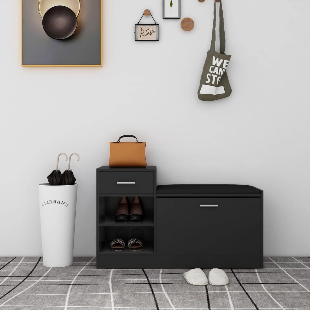Пейка за обувки, черна, 94,5x31x57 см, инженерно дърво