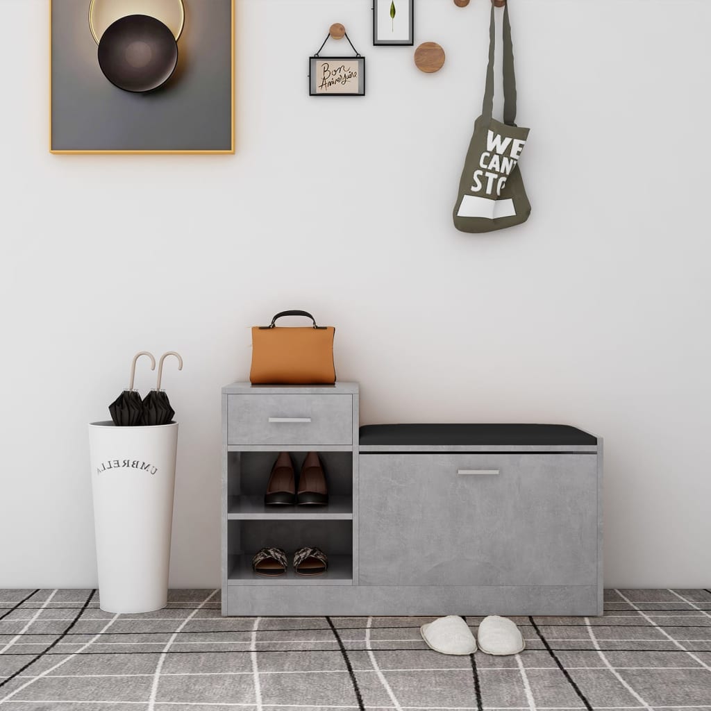 Пейка за обувки, бетонно сива, 94,5x31x57 см, инженерно дърво