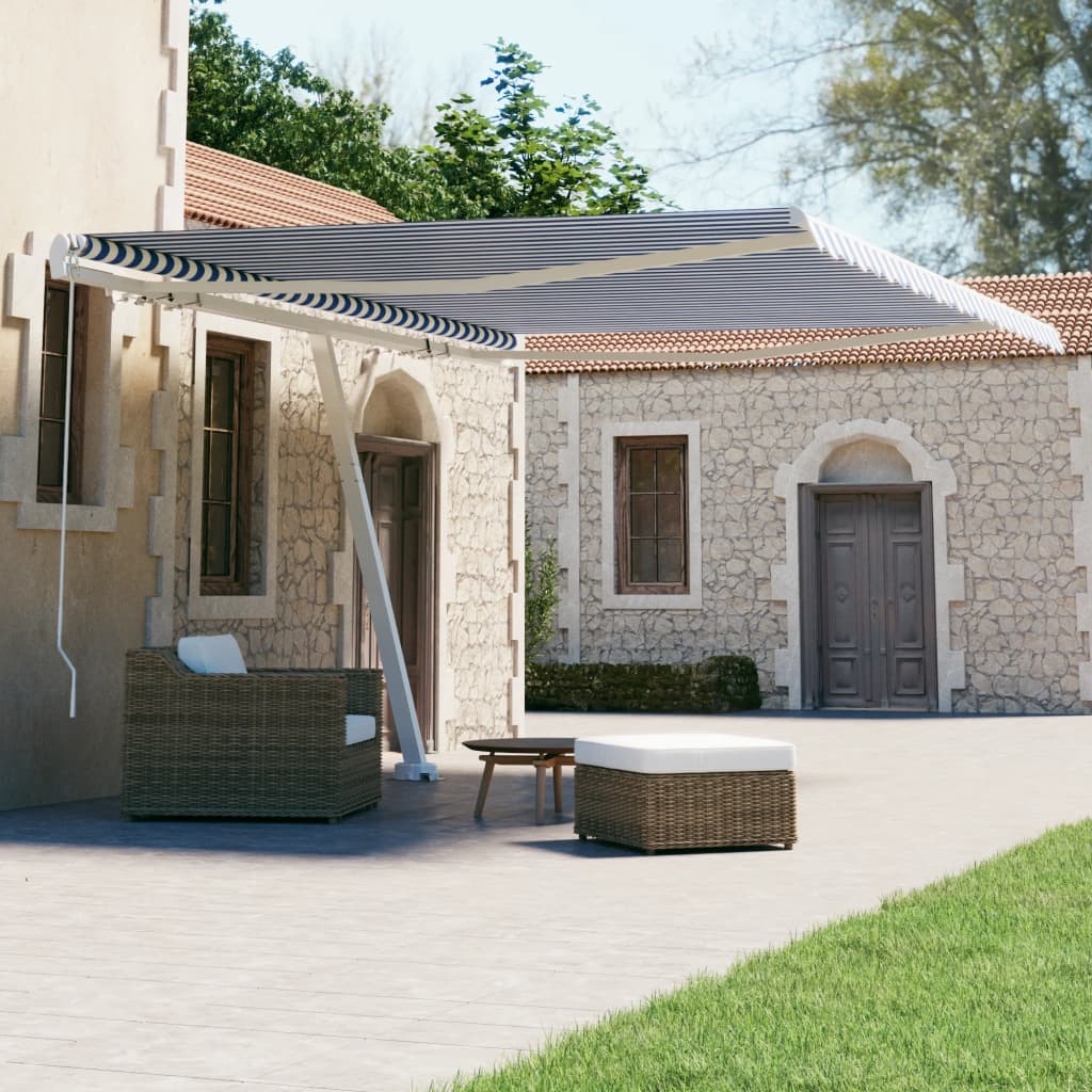 Свободностояща ръчно прибираща се тента, 400x300 см, синьо/бяло