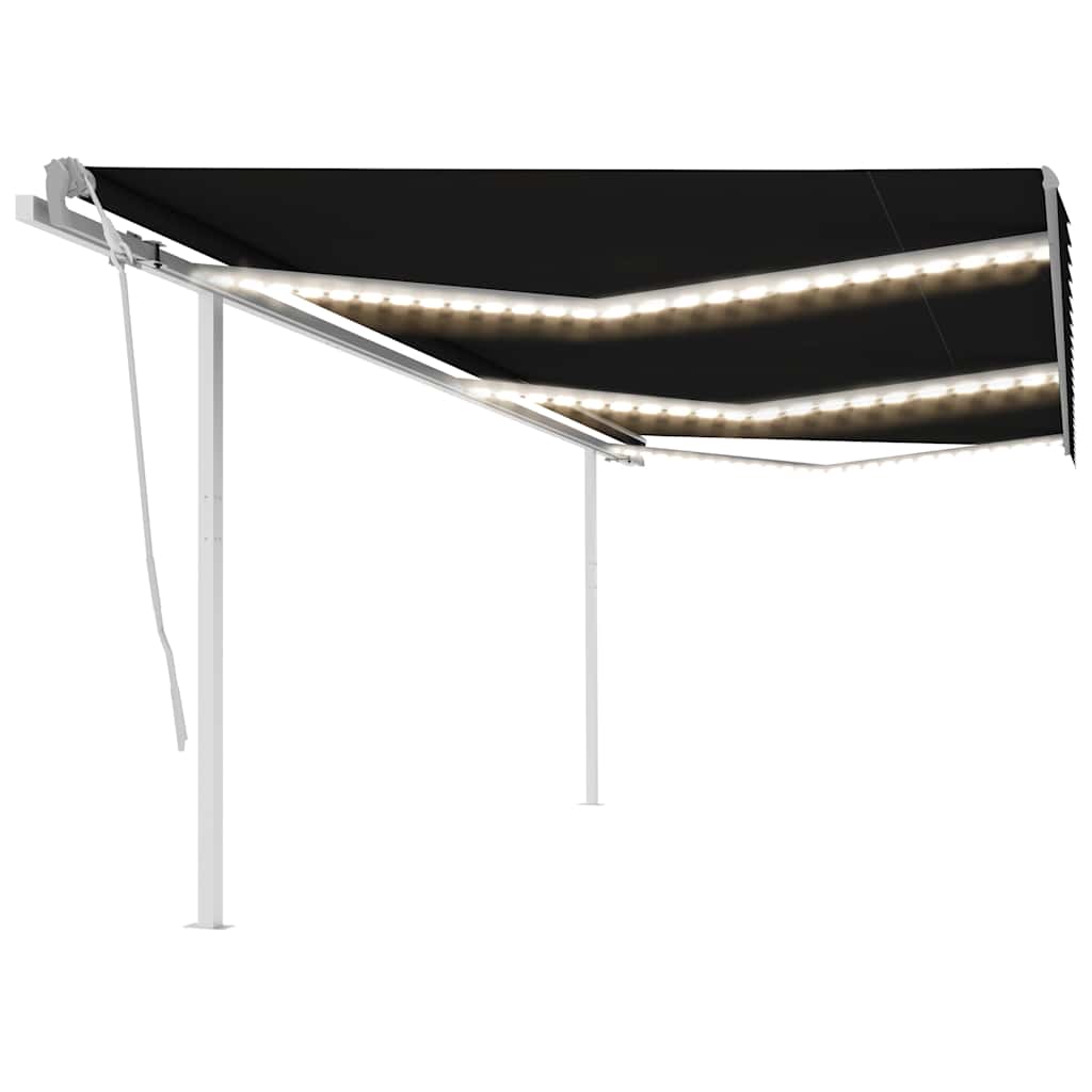 Ръчно прибиращ се сенник с LED, 6x3 м, антрацит