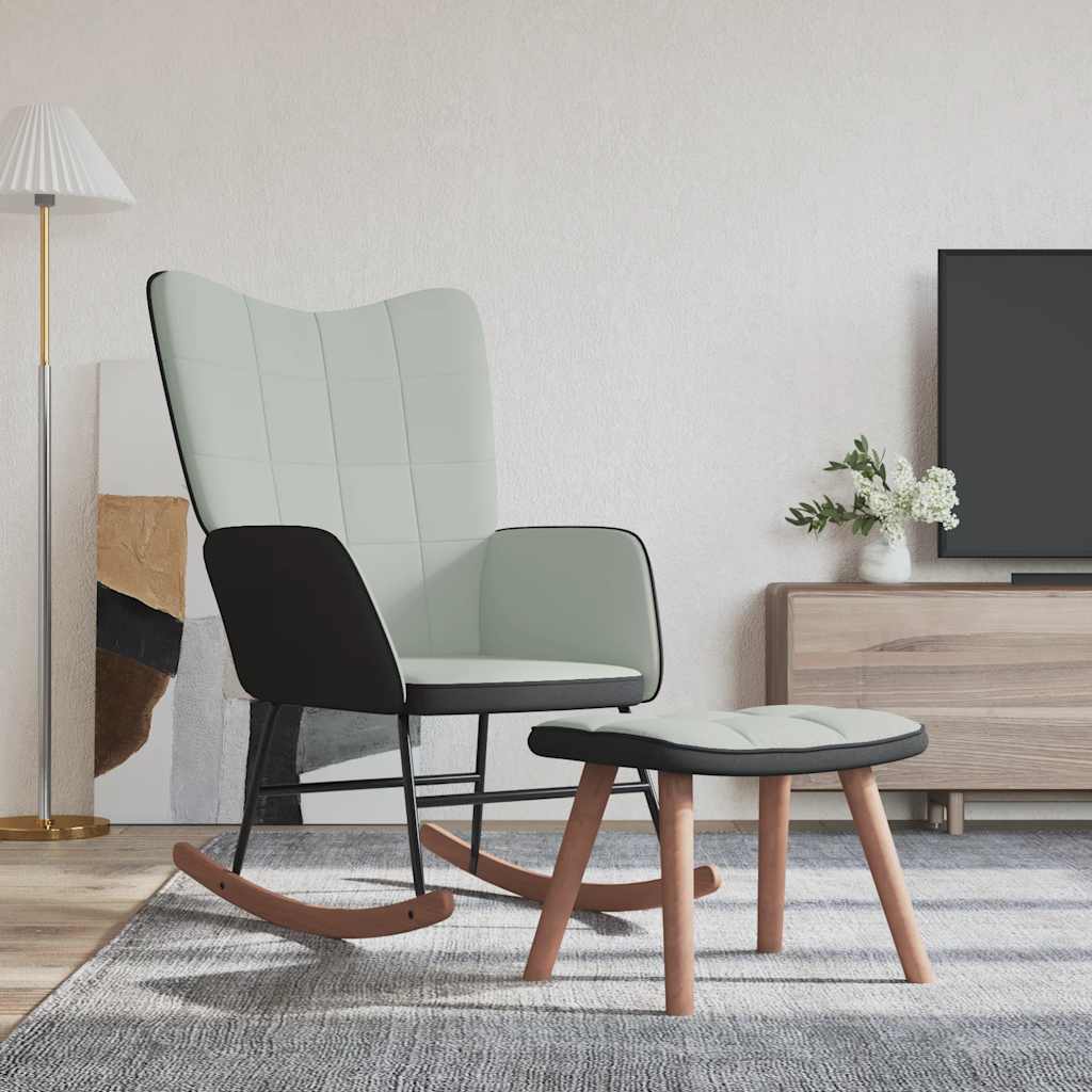 Люлеещ се стол с табуретка, светлосив, кадифе и PVC