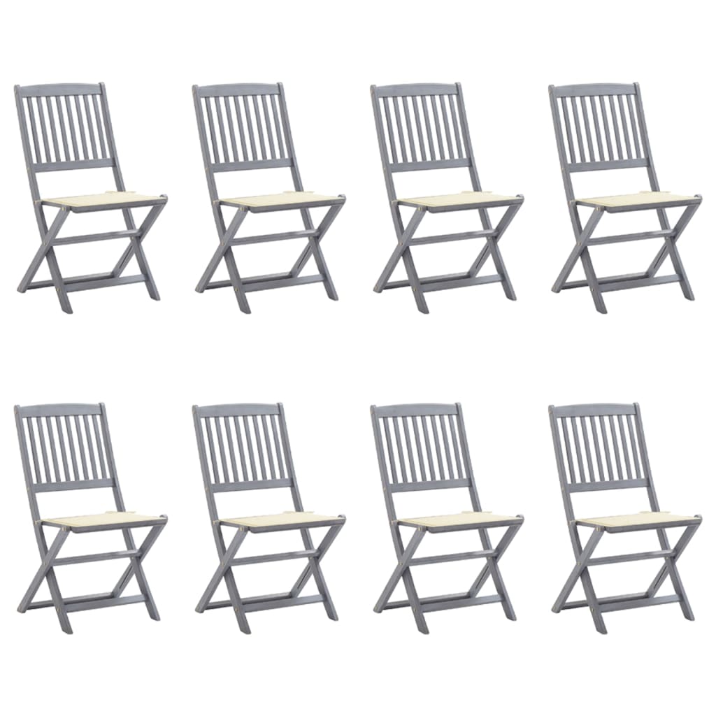 Сгъваеми градински столове, 8 бр, с възглавници, акация масив