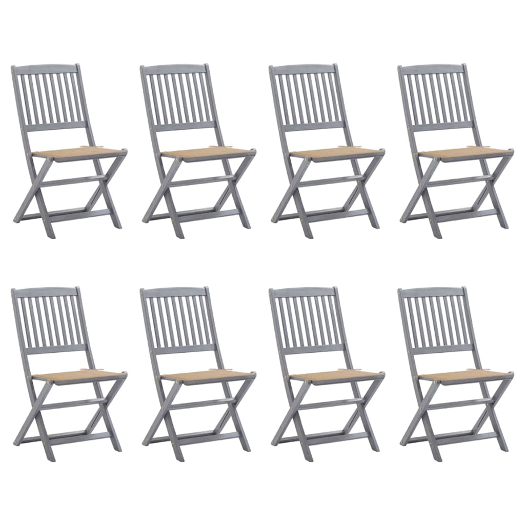 Сгъваеми градински столове, 8 бр, с възглавници, акация масив