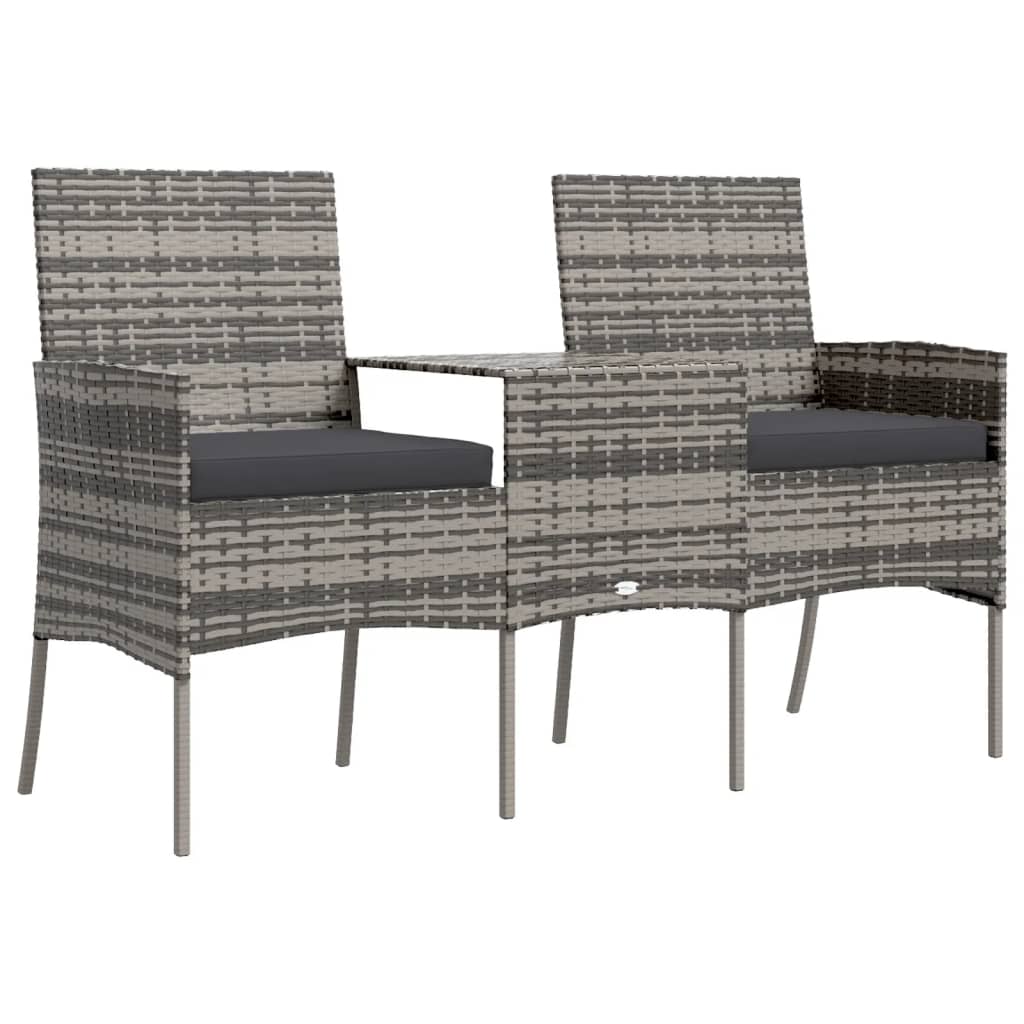 2-местен градински диван с чаена масичка, полиратан, антрацит 2-местен градински диван с чаена масичка, полиратан, антрацит