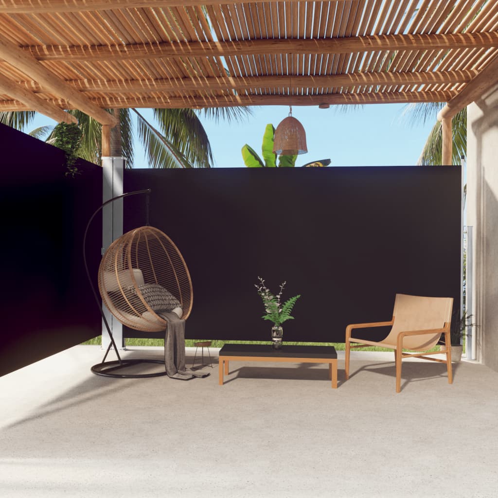 Прибираща се странична тента, черна, 200х600 см