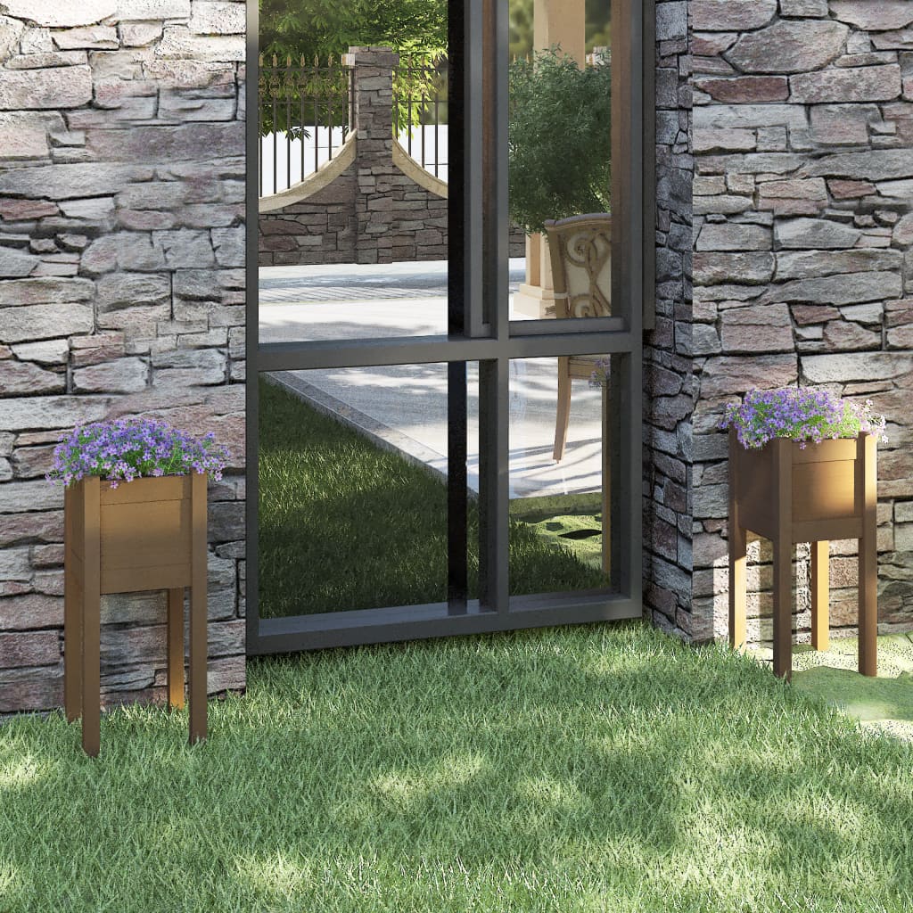 Градински сандъци, 2 бр, меденокафяви, 31x31x70 см, бор масив