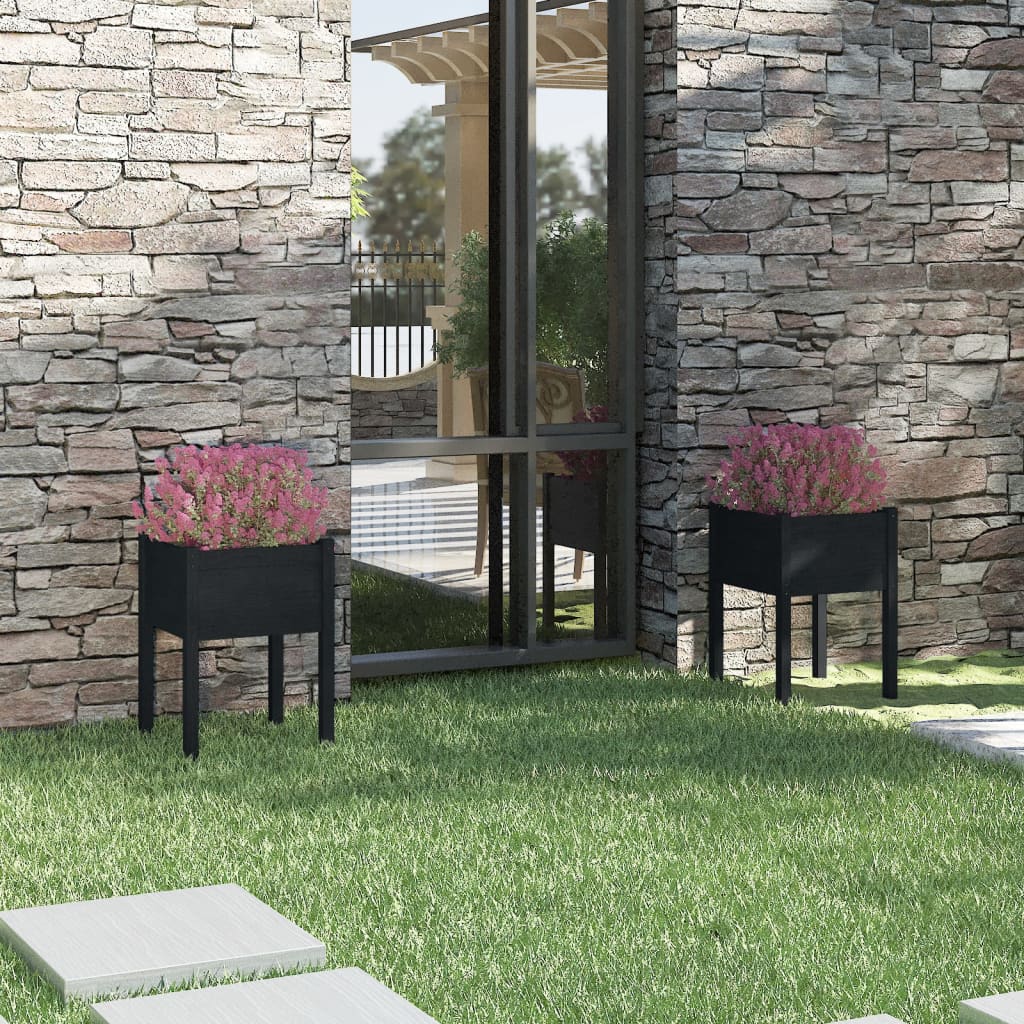 Градински сандъци, 2 бр, черни, 50x50x70 см, бор масив