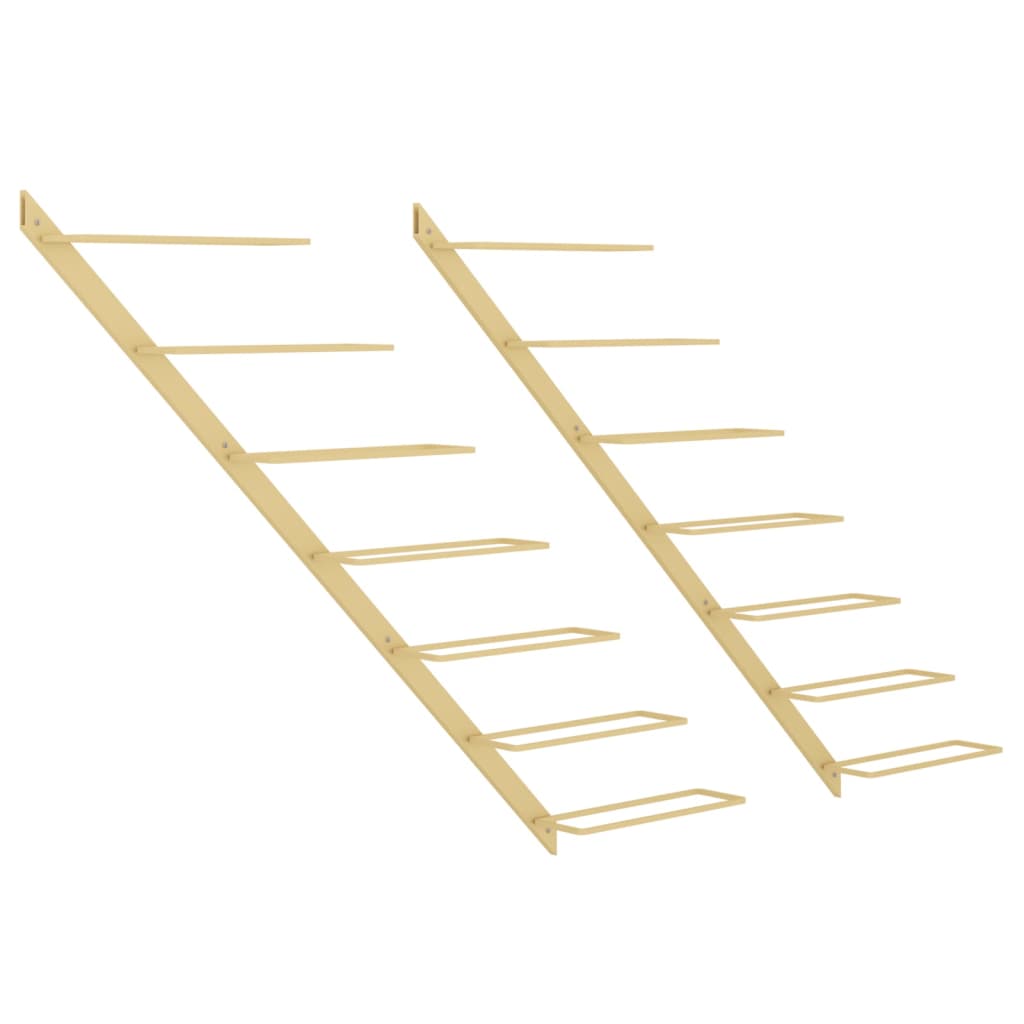 Стойки за вино за стенен монтаж 7 бутилки 2 бр златисти метални Стойки за вино за стенен монтаж 7 бутилки 2 бр златисти метални