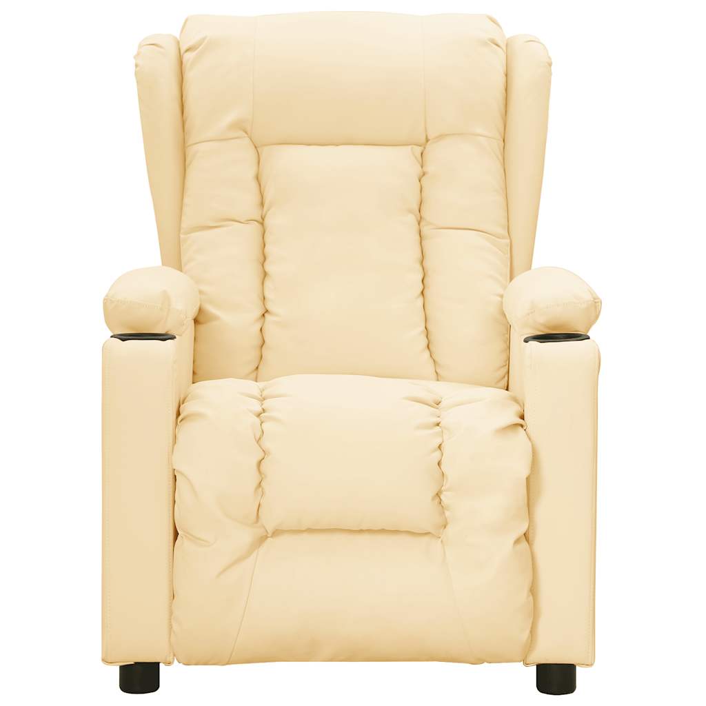 Електрически масажен стол, кремав, изкуствена кожа Електрически масажен стол, кремав, изкуствена кожа