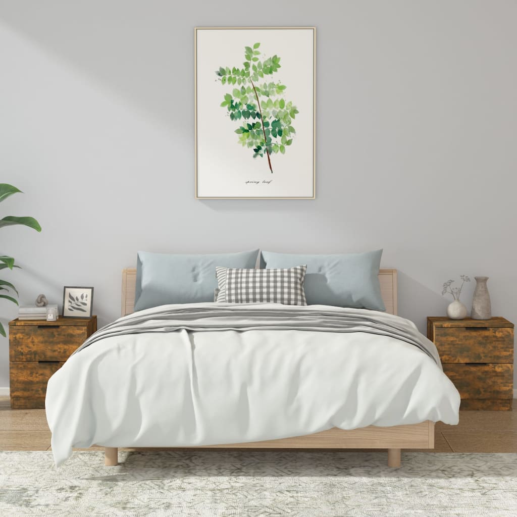 Нощни шкафчета, 2 бр, Опушен дъб, инженерно дърво