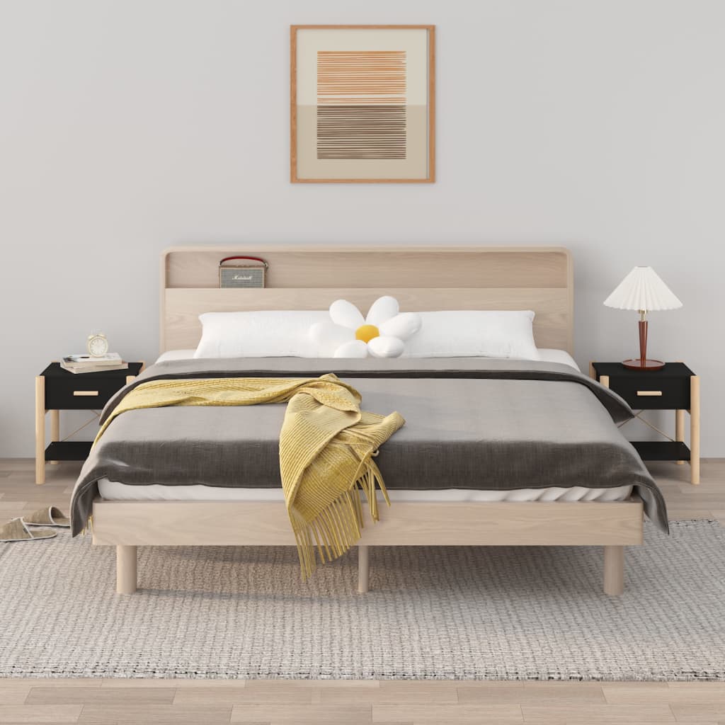 Нощни масички, 2 бр, черни, 42x38x45 см, инженерно дърво