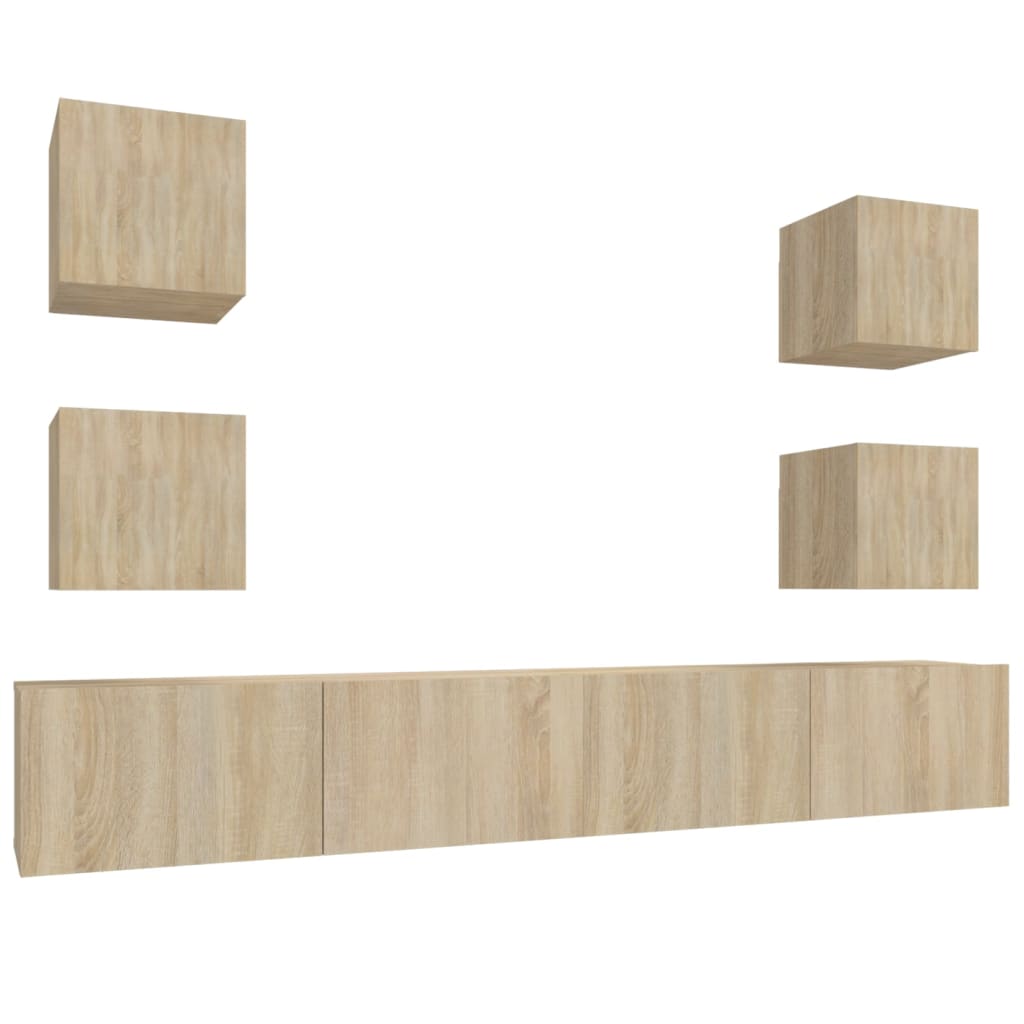 Комплект ТВ шкафове от 6 части, сонома дъб, инженерно дърво Комплект ТВ шкафове от 6 части, сонома дъб, инженерно дърво