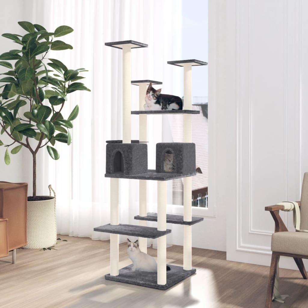 Котешко дърво със сизалени стълбове, тъмносиво, 167 см