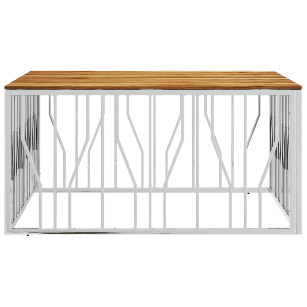 Кафе маса, сребриста, неръждаема стомана и акациево дърво масив Кафе маса, сребриста, неръждаема стомана и акациево дърво масив