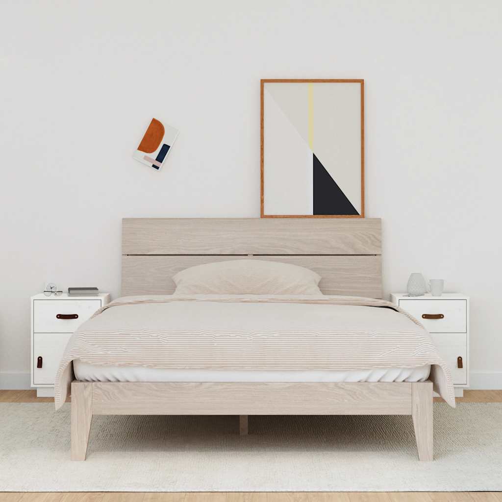 Нощни шкафчета, 2 бр, бели, 40x34x55 см, борово дърво масив