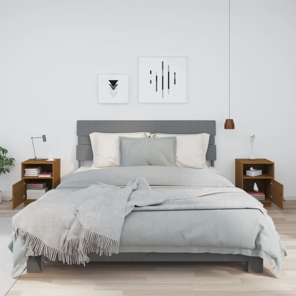 Нощни шкафчета, 2 бр, меденокафяви, 40x34x55 см, бор масив Нощни шкафчета, 2 бр, меденокафяви, 40x34x55 см, бор масив