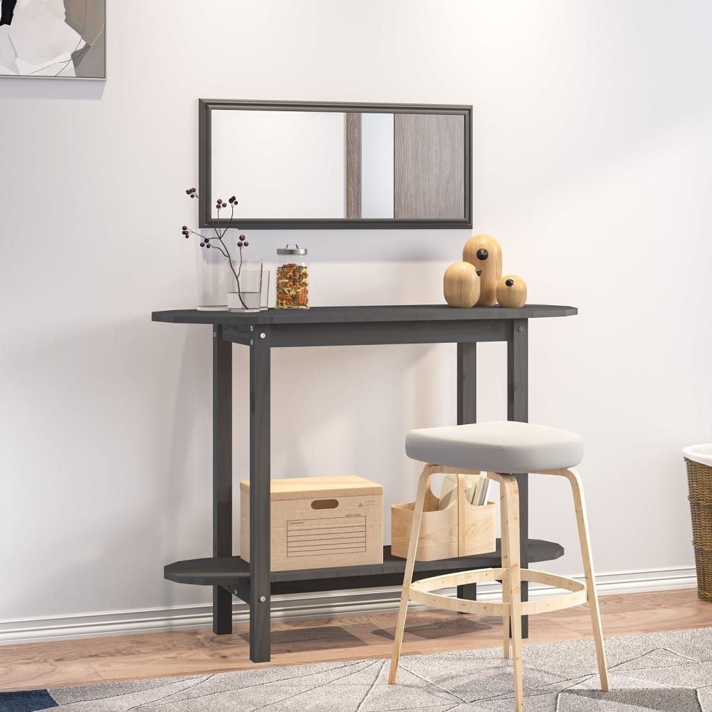 Конзолна маса, сива, 110x40x80 см, борово дърво масив