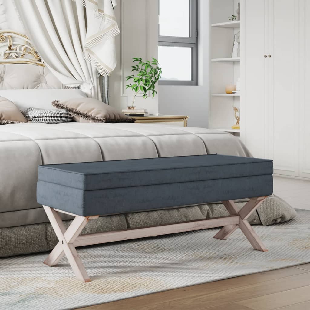 Табуретка за съхранение, тъмносива, 110x45x49 см, кадифе