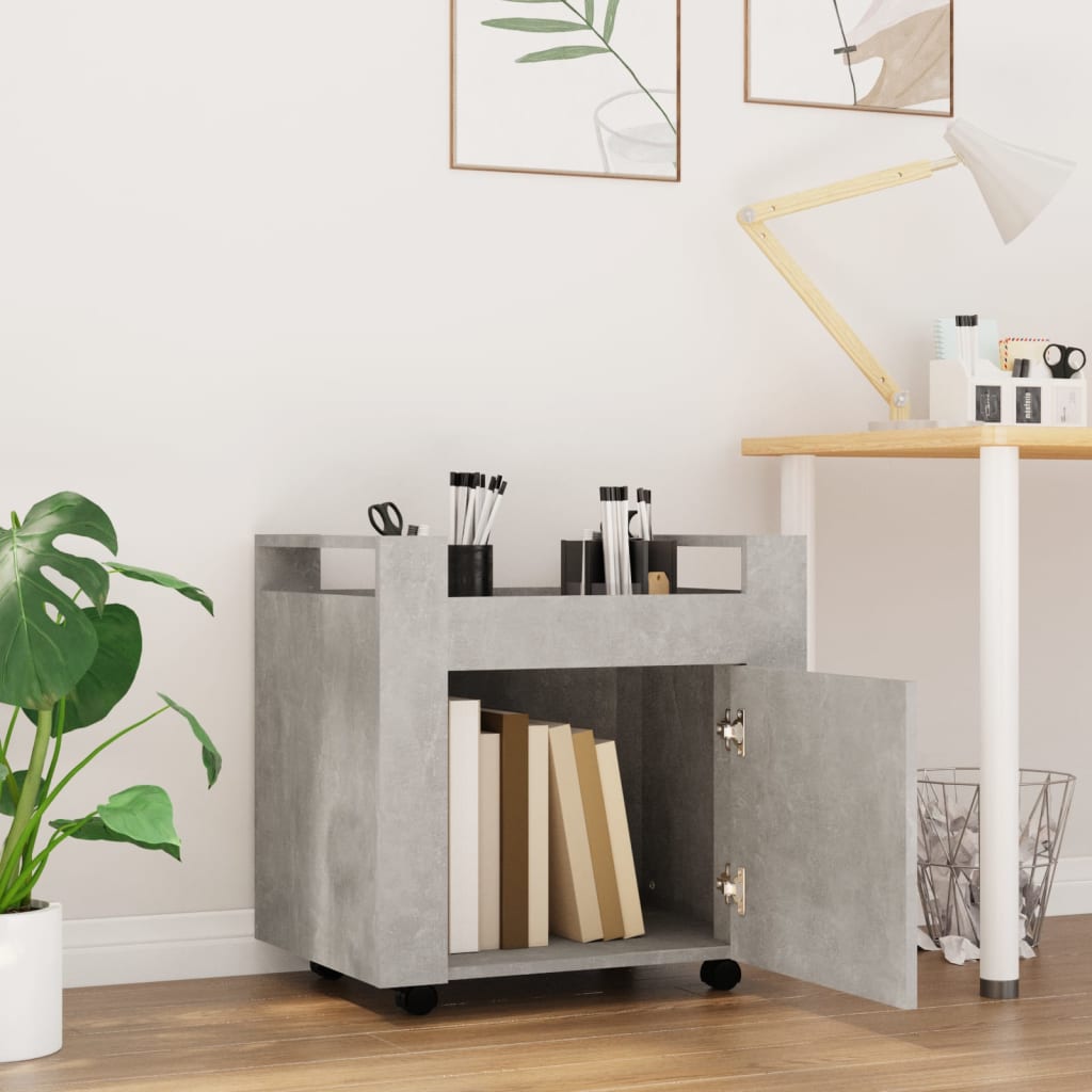 Бюро на колелца, бетонно сиво, 60x45x60 см, инженерно дърво Бюро на колелца, бетонно сиво, 60x45x60 см, инженерно дърво