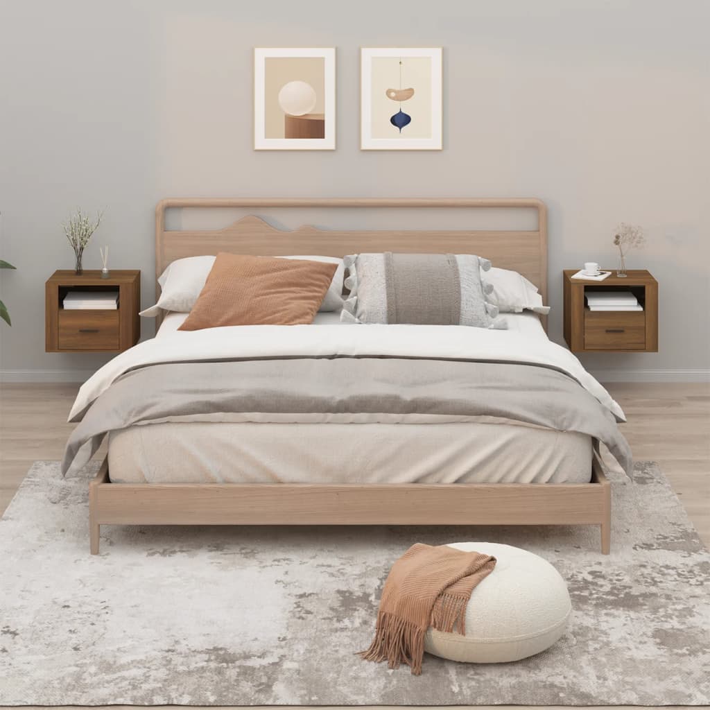 Нощни шкафчета за стенен монтаж, 2 бр, кафяв дъб, 50x36x40 см