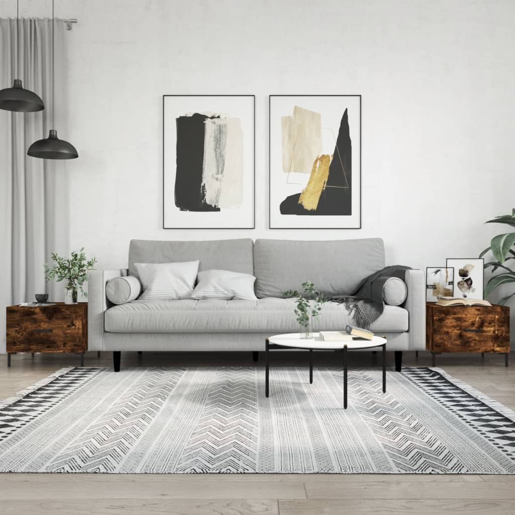 Кафе маси, 2 бр, опушен дъб, 50x50x40 см, инженерно дърво