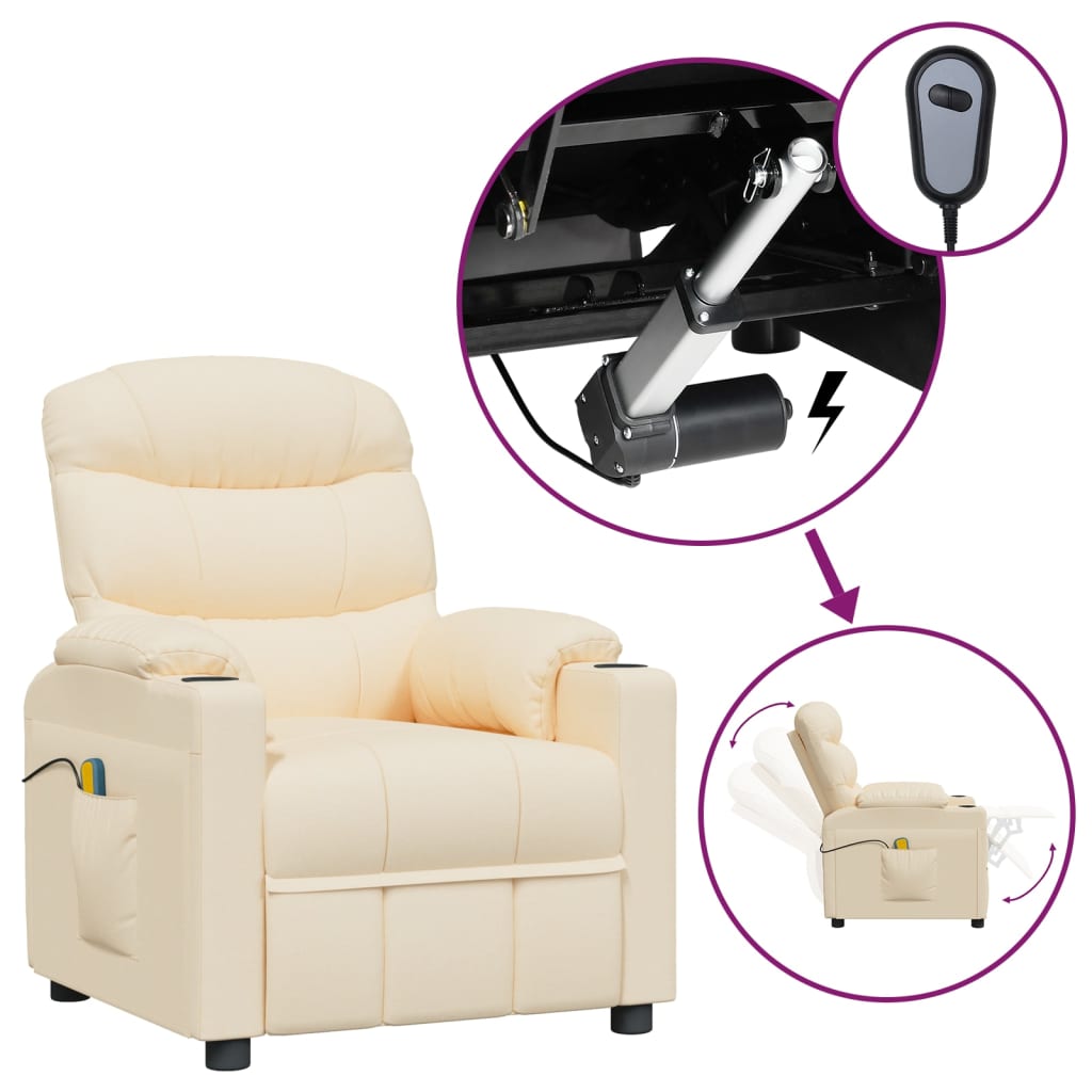 Електрически масажен стол, кремав, текстил