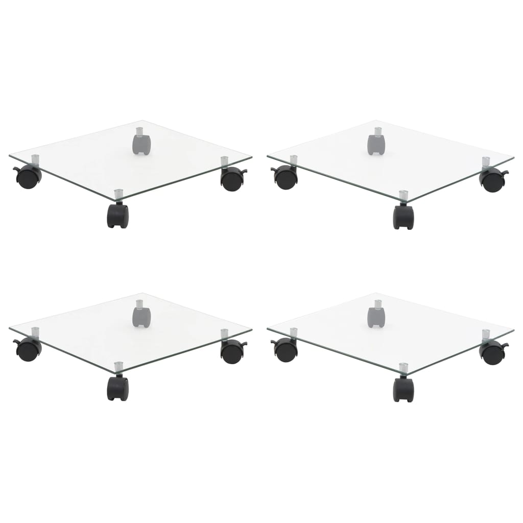 Стойки за саксии с колела 4 бр 35x35 см закалено стъкло квадрат