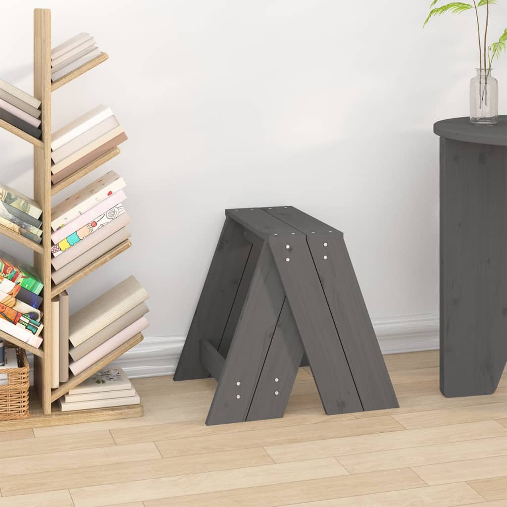 Табуретки, 2 бр, сиви, 40x40x45 см, борово дърво масив Табуретки, 2 бр, сиви, 40x40x45 см, борово дърво масив