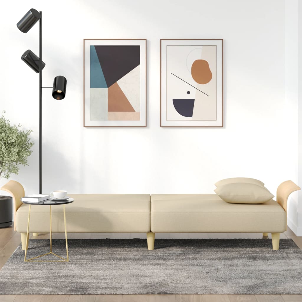 Разтегателно канапе с подлакътници, кремаво, плат Разтегателно канапе с подлакътници, кремаво, плат