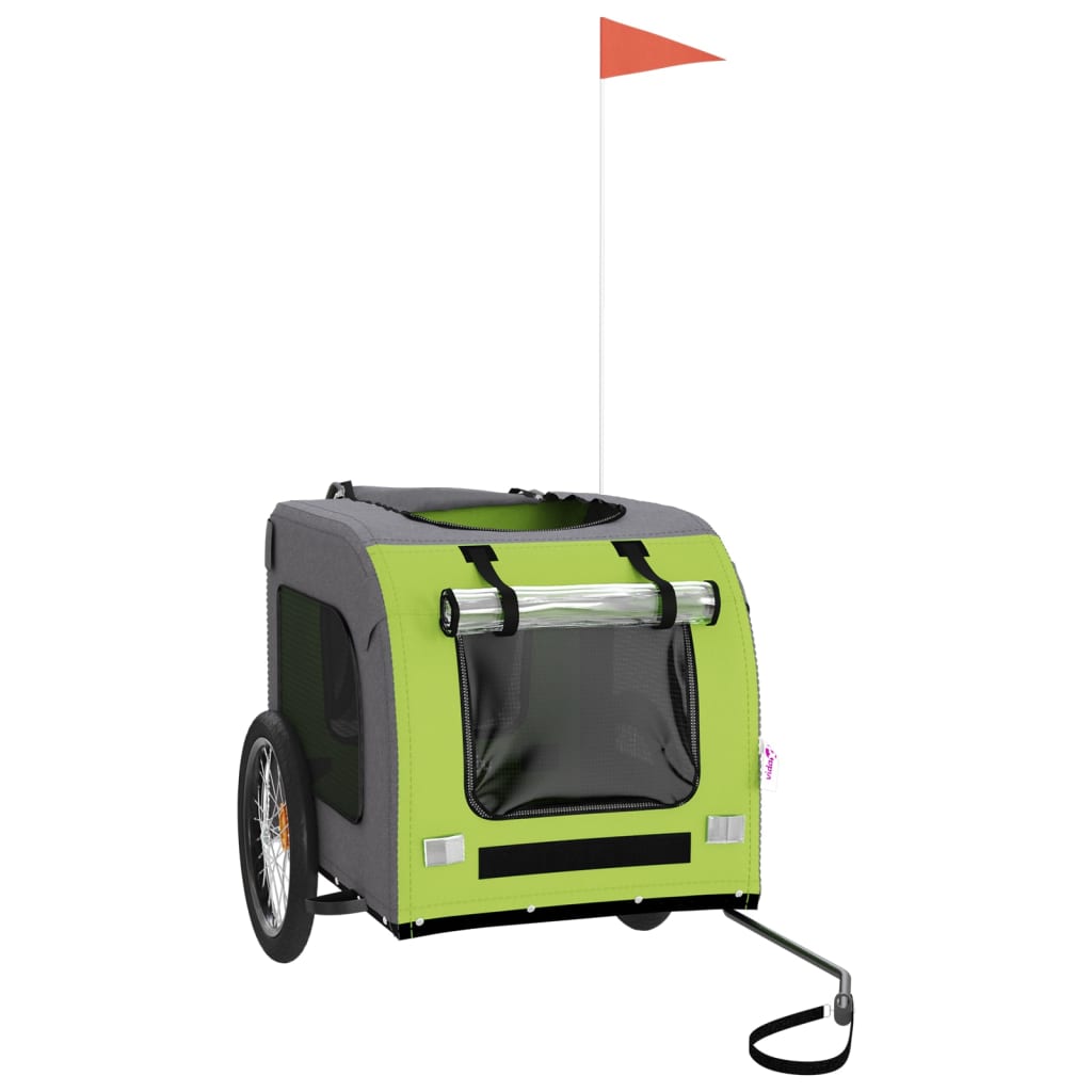 Ремарке за колело за любимци зелен и сив Оксфорд плат и желязо Ремарке за колело за любимци зелен и сив Оксфорд плат и желязо