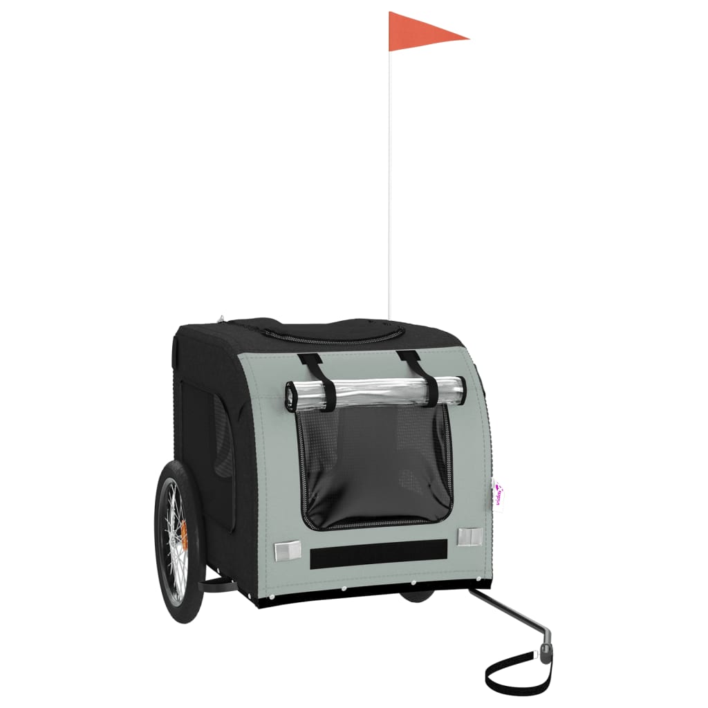 Ремарке за колело за любимци сив и черен Оксфорд плат и желязо Ремарке за колело за любимци сив и черен Оксфорд плат и желязо