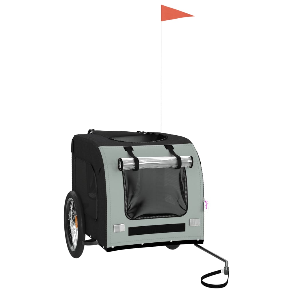 Ремарке за колело за любимци сив и черен Оксфорд плат и желязо Ремарке за колело за любимци сив и черен Оксфорд плат и желязо