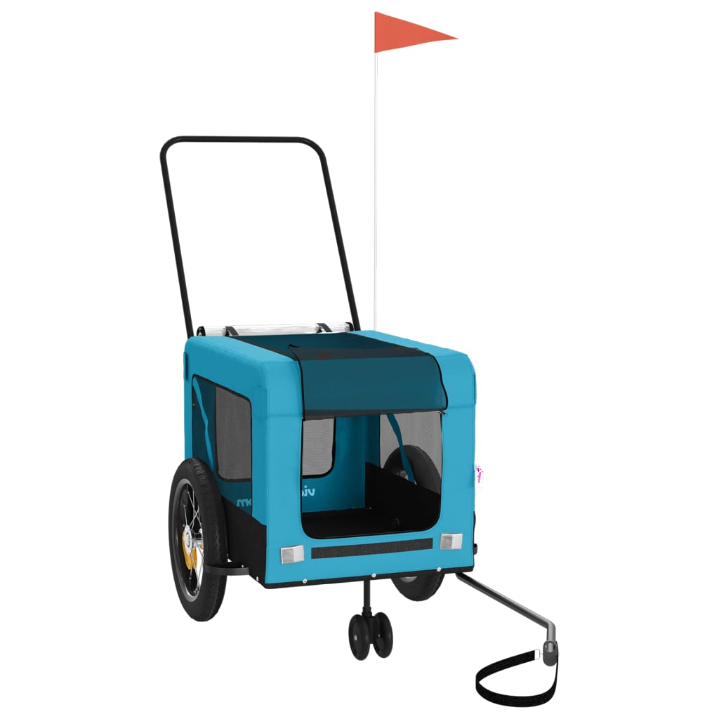 Ремарке за колело за любимци синьо черно Оксфорд плат и желязо Ремарке за колело за любимци синьо черно Оксфорд плат и желязо