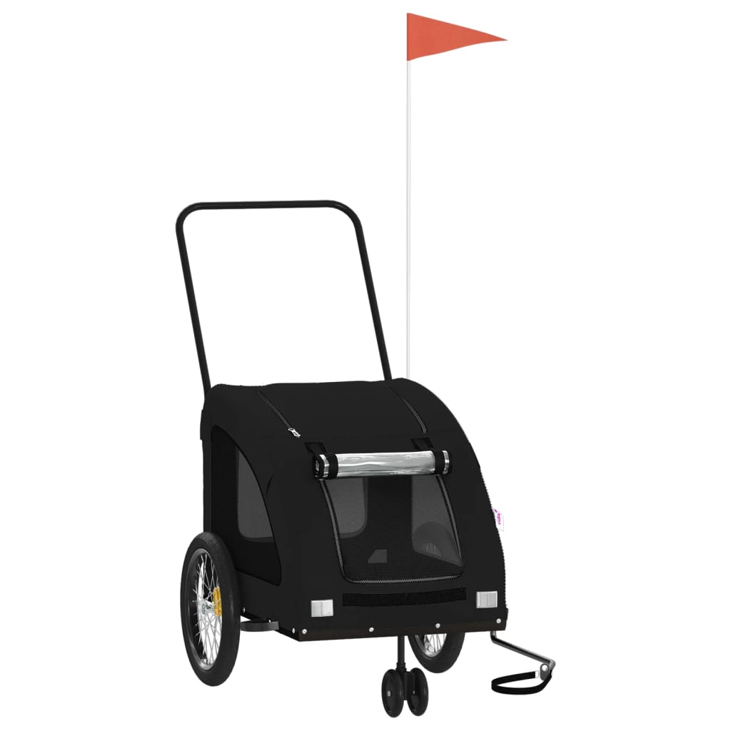 Ремарке за колело за любимци черно Оксфорд плат и желязо Ремарке за колело за любимци черно Оксфорд плат и желязо