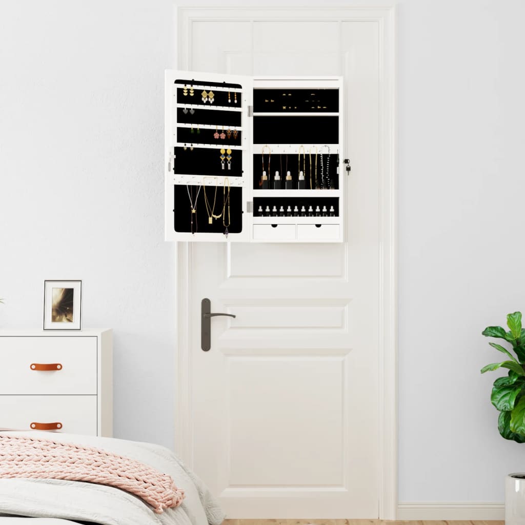 Огледален шкаф за бижута с LED осветление, стенен монтаж, бял Огледален шкаф за бижута с LED осветление, стенен монтаж, бял