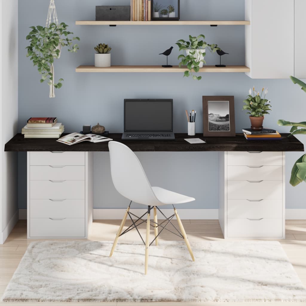 Плот за маса тъмнокафяв 220x60x(2-6) см обработен масивен дъб