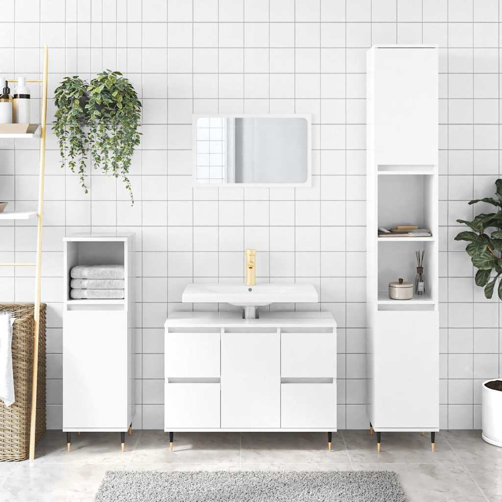 Шкаф за баня, бял гланц, 80x33x60 см, инженерно дърво