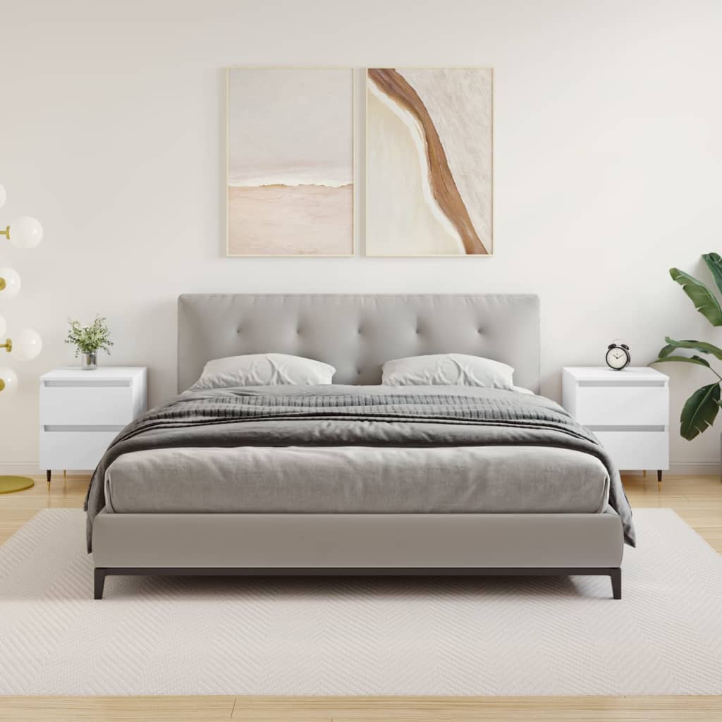 Нощни шкафчета, 2 бр, бели, 40x35x50 см, инженерно дърво