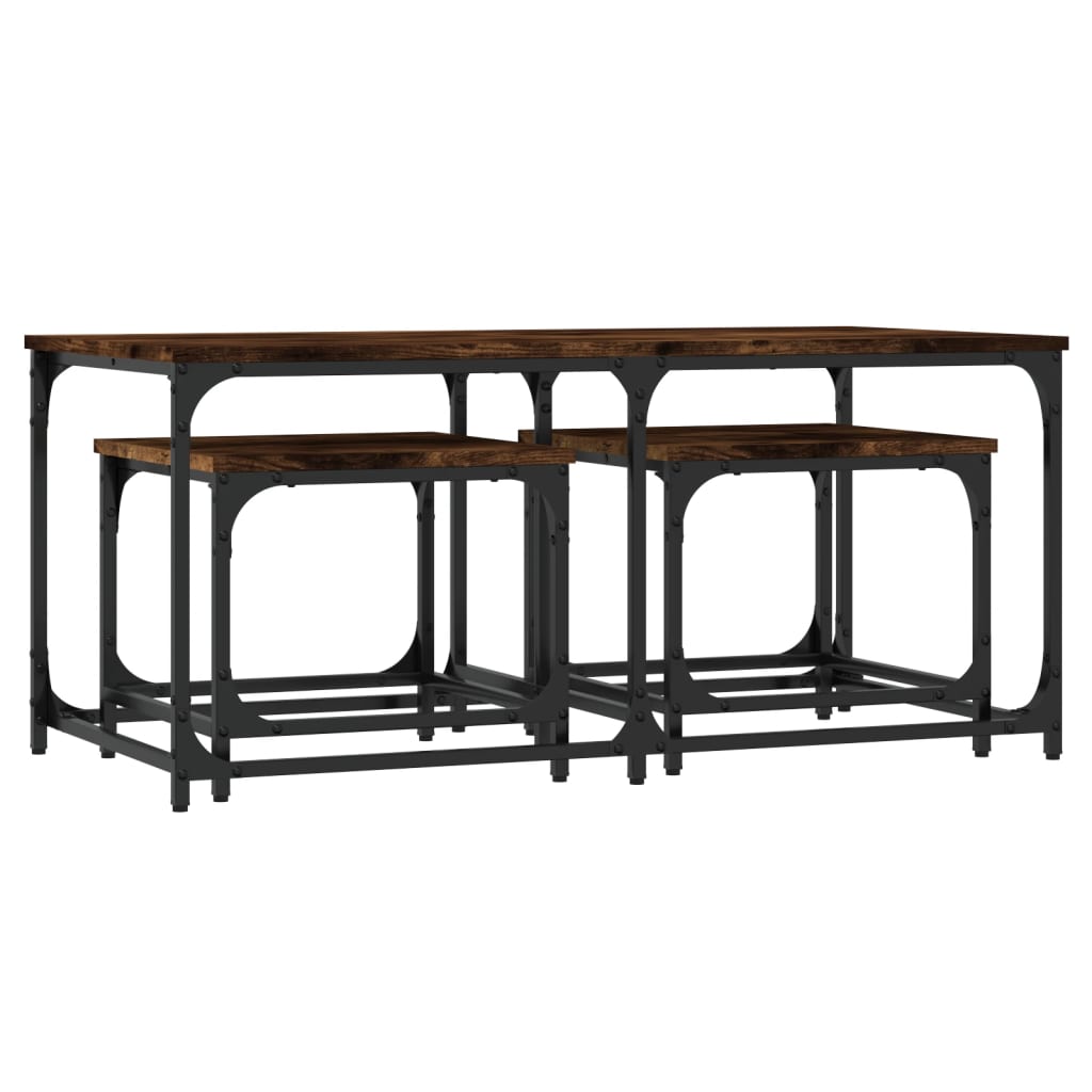 Стифиращи кафе маси, 3 бр, опушен дъб, инженерно дърво Стифиращи кафе маси, 3 бр, опушен дъб, инженерно дърво