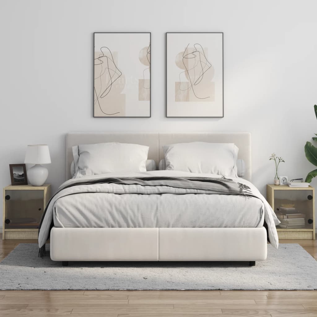 Нощни шкафчета със стъклени врати 2 бр дъб сонома 35x37x42 см Нощни шкафчета със стъклени врати 2 бр дъб сонома 35x37x42 см